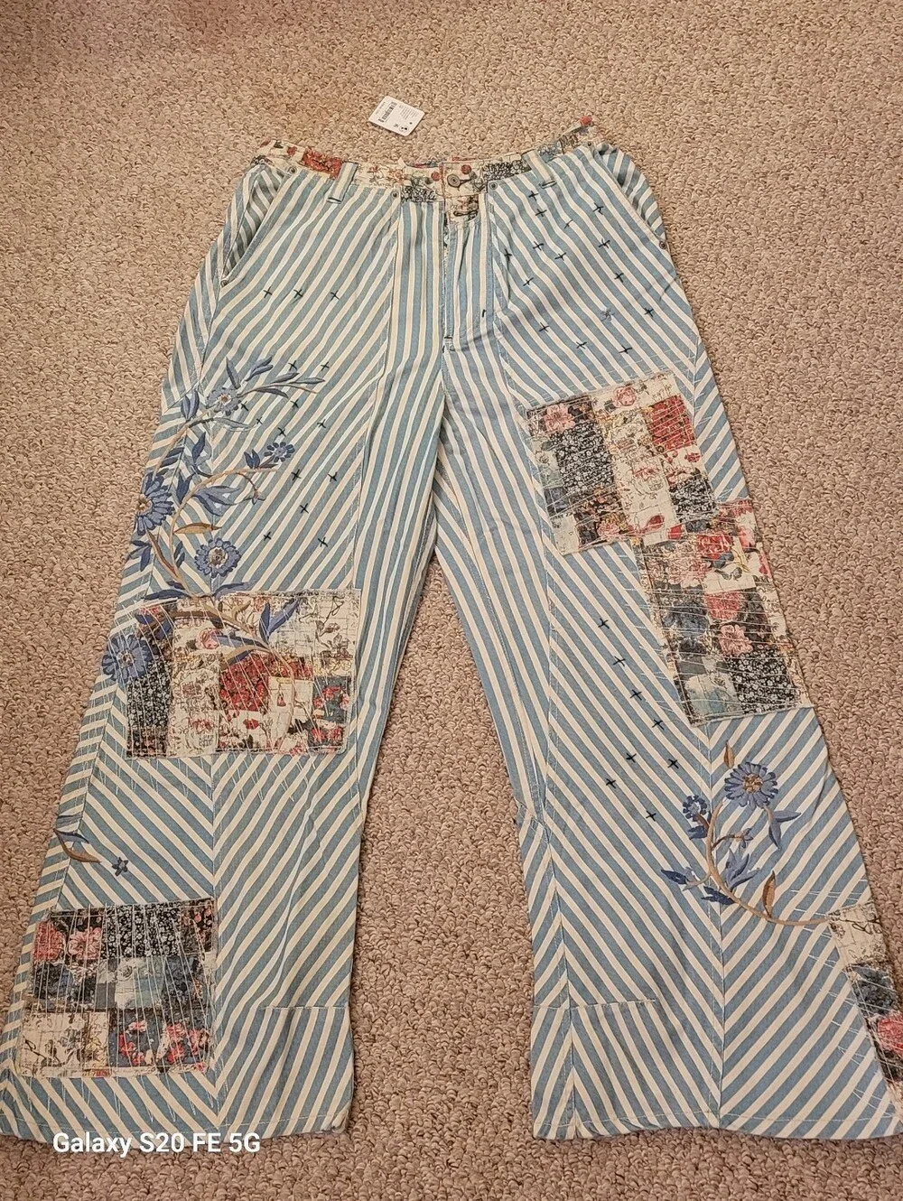 Free People Wide Leg Lightweight Railroad Stripe Cotton Fabric Pants. Jeans